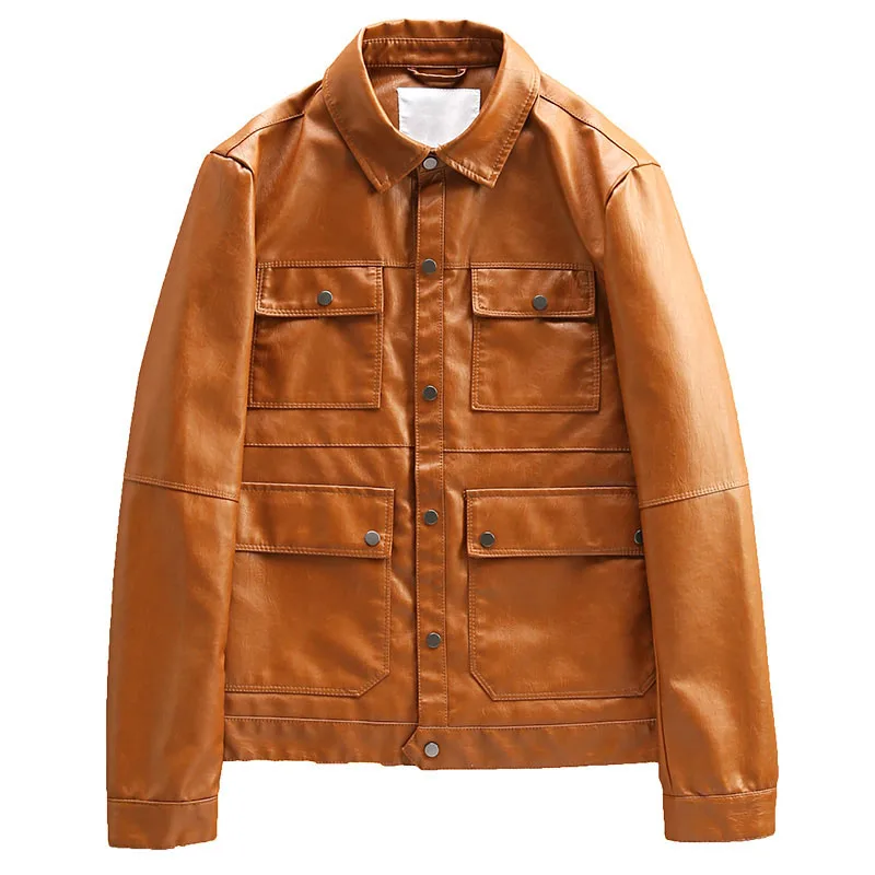 Men Autumn PU Faux Leather Jacket Vintage Brown Long Sleeve Slim Coat Pockets Fashion Streetwear Europe Motorcycle Male Clothing 
Men Autumn PU Faux Leather Jacket Vintage Brown Long Sleeve Slim Coat Pockets Fashion Streetwear Europe Motorcycle Male Clothing
