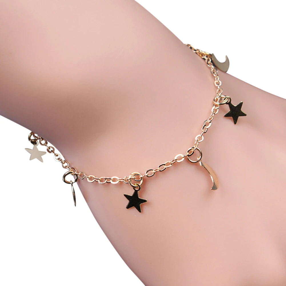 Trendy Golden Silver Color Alloy Chain Bracelet Moon Star Pandants Charm Bracelet Jewelry for Women
Trendy Golden Silver Color Alloy Chain Bracelet Moon Star Pandants Charm Bracelet Jewelry for Women