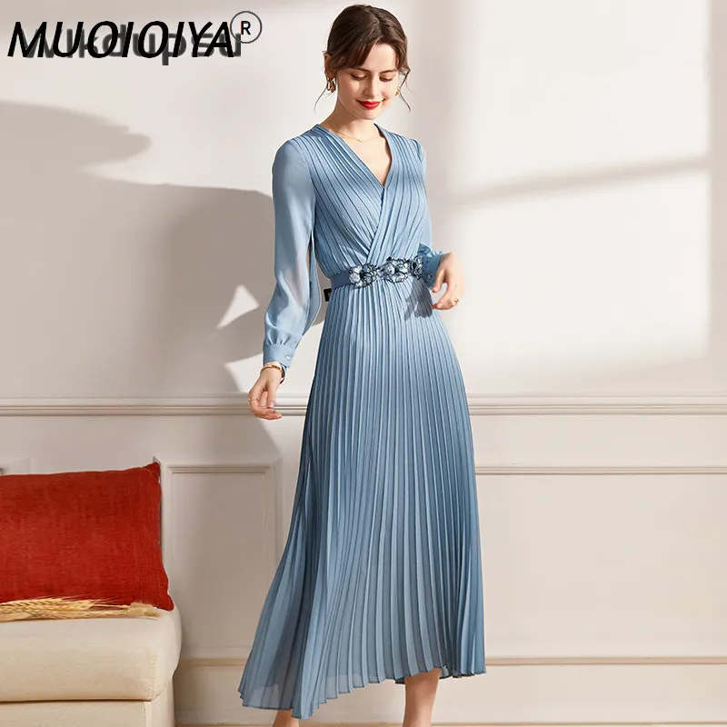Vintage V Neck Pleated Dress Women Elegant Korean Long Sleeve V Neck Long Maxi Dress Spring Autumn Fall Luxury Dresses For Women
Vintage V Neck Pleated Dress Women Elegant Korean Long Sleeve V Neck Long Maxi Dress Spring Autumn Fall Luxury Dresses For Women