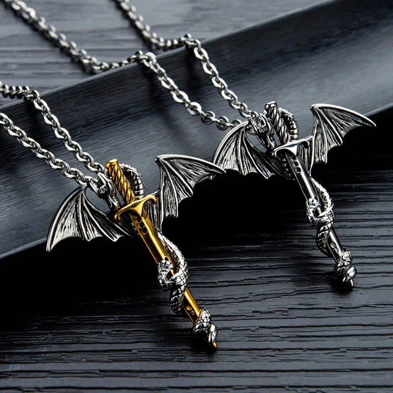 Vintage Sword Dragon Pendant Necklace for Mens Punk Dragon Long Chain Necklace Women Hip Hop Stainless Steel Jewelry
Vintage Sword Dragon Pendant Necklace for Mens Punk Dragon Long Chain Necklace Women Hip Hop Stainless Steel Jewelry