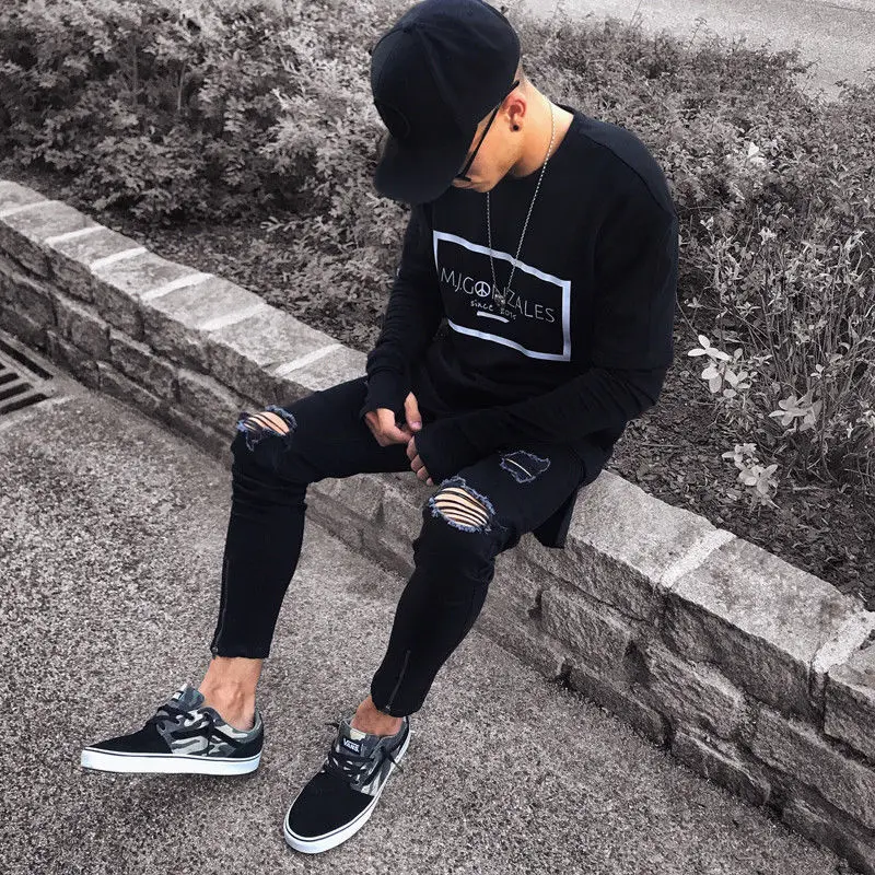 Cool Fashion Stretch Denim Black Jeans Ripped Destroyed Slim Fit HIp Hop Pants With Holes For Men
Cool Fashion Stretch Denim Black Jeans Ripped Destroyed Slim Fit HIp Hop Pants With Holes For Men