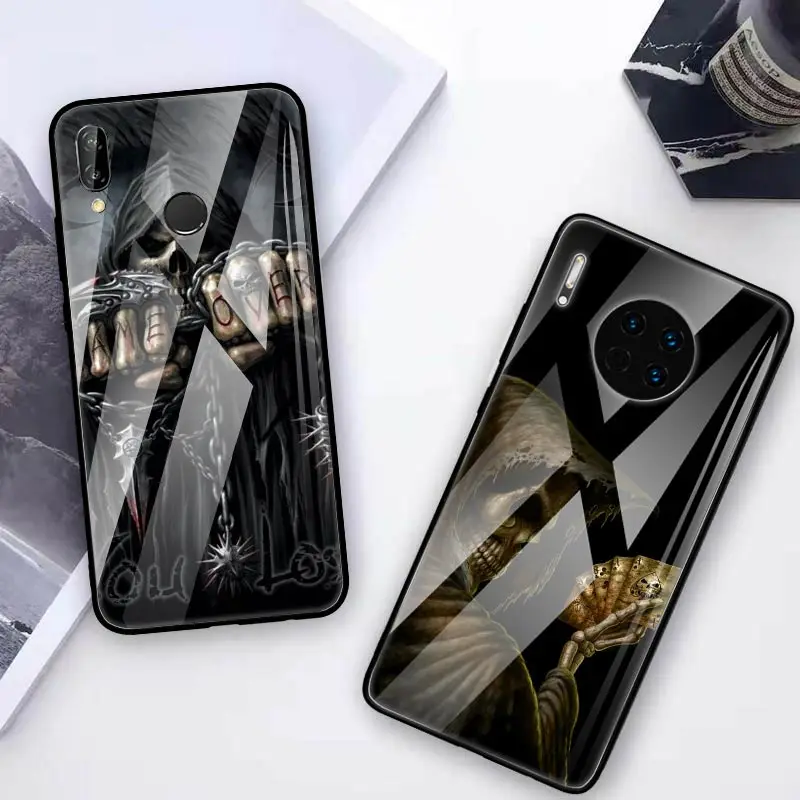 Чехол Grim Reaper Skull Skeleton Glass для Huawei P20 P30 P40 Lite E P Smart 2020 Mate 20X10Lite закаленный чехол