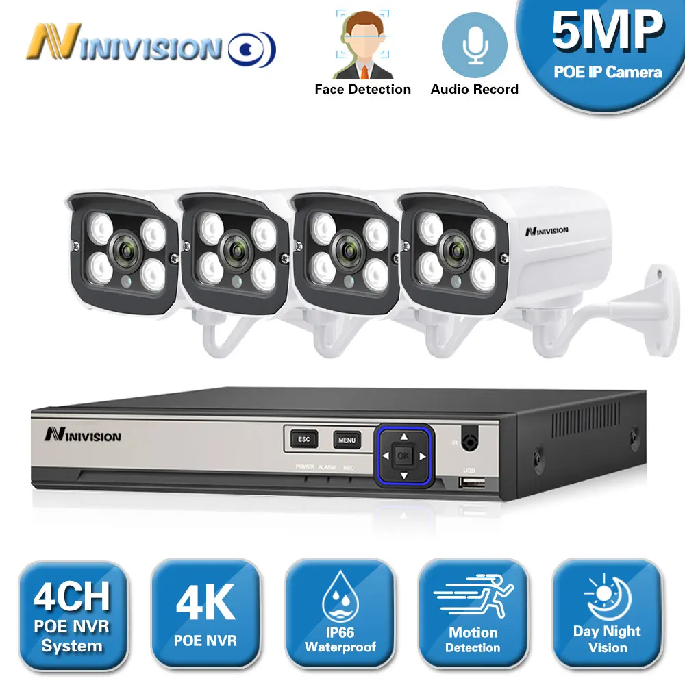 

NIVISION 4CH 4K Ultra HD POE Network Video Security System 8MP H.265+ NVR With 4pcs 5MP Weatherproof IP Camera CCTV Security Kit