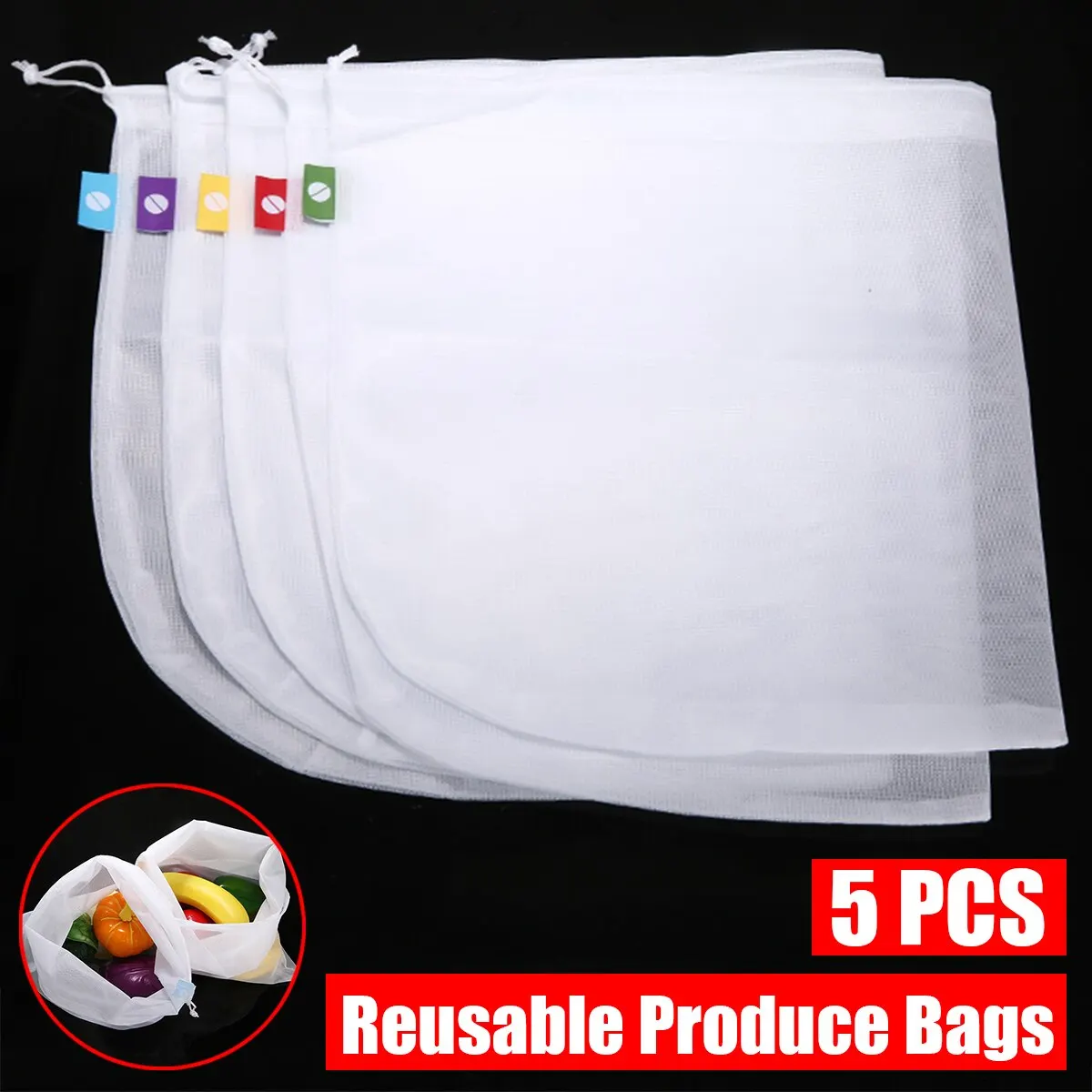 5Pcs/Set Reusable Mesh Produce Bag For Vegetable Fruit Kitchen Reusable Washable Grid Storage Bag 35x30cm
5Pcs/Set Reusable Mesh Produce Bag For Vegetable Fruit Kitchen Reusable Washable Grid Storage Bag 35x30cm