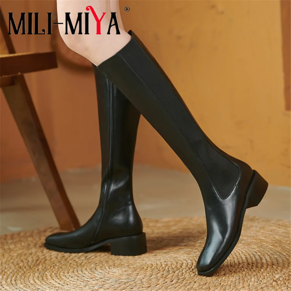 MILI-MIYA 2021 Top Quality Stretch Woman Riding Knee High Boot Block Heels Sqaure Toe Autumn Winter Zipper All Match Shoes Black
MILI-MIYA 2021 Top Quality Stretch Woman Riding Knee High Boot Block Heels Sqaure Toe Autumn Winter Zipper All Match Shoes Black