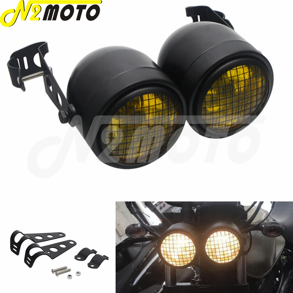 Grill Lens Headlight Front Head Lamp + Mount Bracket Double Round H4 Lighting For Chopper Harley Suzuki Honda
Grill Lens Headlight Front Head Lamp + Mount Bracket Double Round H4 Lighting For Chopper Harley Suzuki Honda