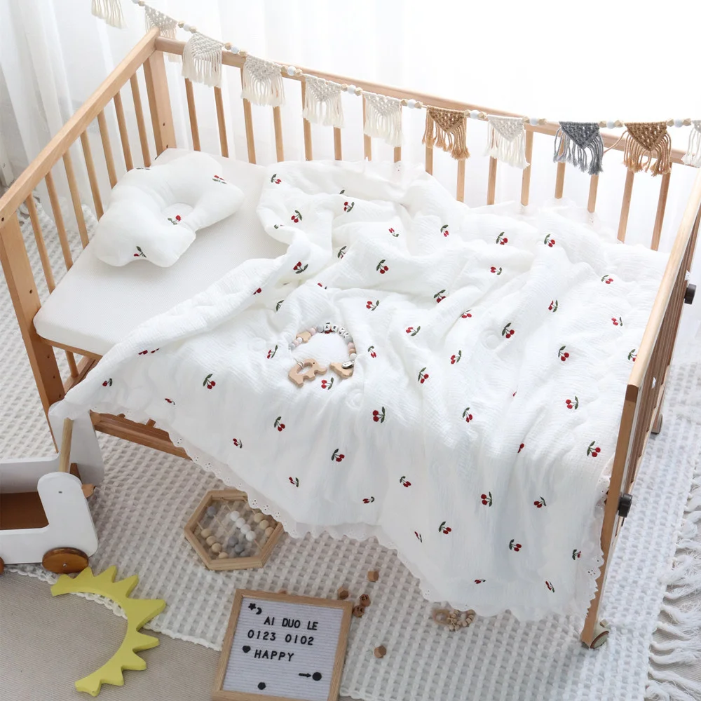 

Baby Cotton Quilt with falbala Princ Baby Bed Blanket Cotton Muslin Air Condition Blankets For Newborns All Season 100x100cm