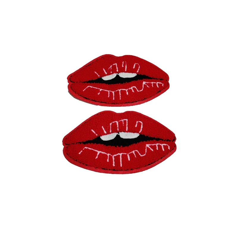 New Custom red Chenille Patches 3D lips badge sew on badge Embroidered Appliques for Hoddlies Chlothes