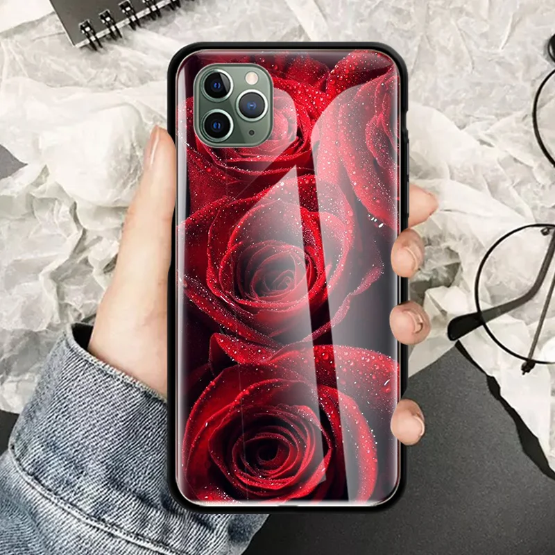 Стеклянный чехол для Apple iPhone 11 13 12 Pro Max SE 2020 XR XS X 7 8 6 6S Plus с розовыми пионами