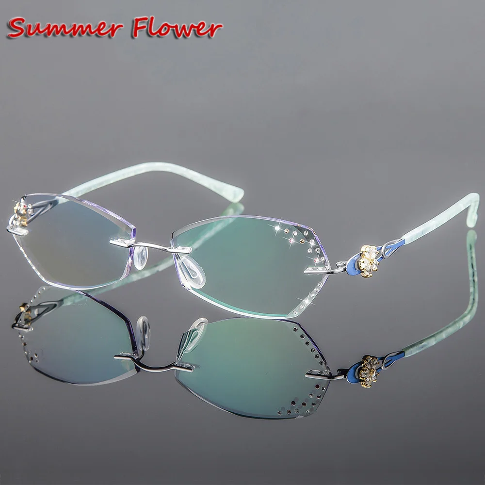 Luxury Tint Lenses Myopia Glasses Reading Glasses Diamond Cutting Rimless Titanium Glasses Frame for Women
Luxury Tint Lenses Myopia Glasses Reading Glasses Diamond Cutting Rimless Titanium Glasses Frame for Women