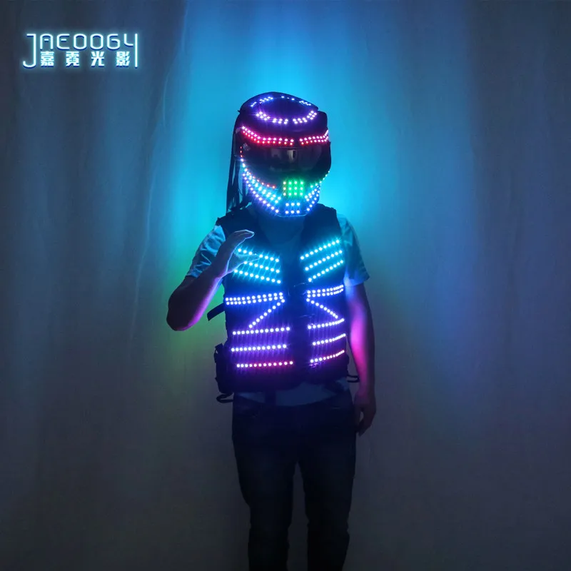 

Светодиодная светящаяся Роботизированная одежда, шлем в стиле панк, одежда для сцены, выступления, ночного клуба, RGB predator, освещение для вече...