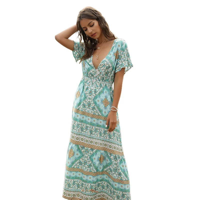 Women Boho Summer Print Dress 2020 Waist Design Beach Dress Bohemian Fashion Printed Long-Length Style V Neck Maxi Dress
Women Boho Summer Print Dress 2020 Waist Design Beach Dress Bohemian Fashion Printed Long-Length Style V Neck Maxi Dress