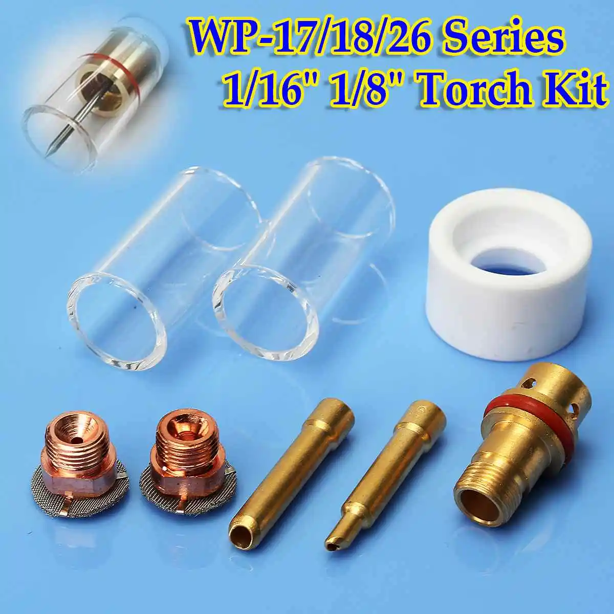 

8 Pcs/Set TIG Welding Torch Cup Gas Saver Stubby Cup Gas Collet Nozzle Kit For WP-17/18/26 1/16" 1/8" Series