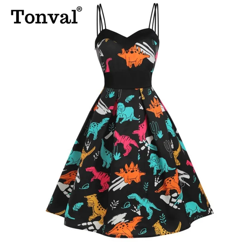 Tonval Multicolor Print Spaghetti Strap High Waist Pleated Pin Up Dress Vintage Women Party Summer Ladies Cute Dresses
Tonval Multicolor Print Spaghetti Strap High Waist Pleated Pin Up Dress Vintage Women Party Summer Ladies Cute Dresses