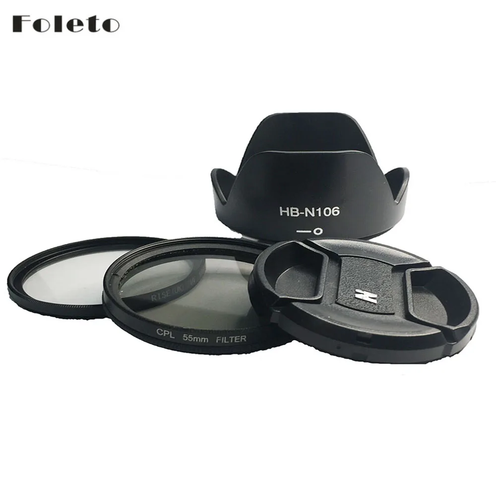 

Foleto HB-N106 55mm UV CPL Lens Cap Lens Hood Filter Kit Petal Flower for nikon D3400 D3300 AF-P DX 18-55mm f/3.5-5.6G VR Lens