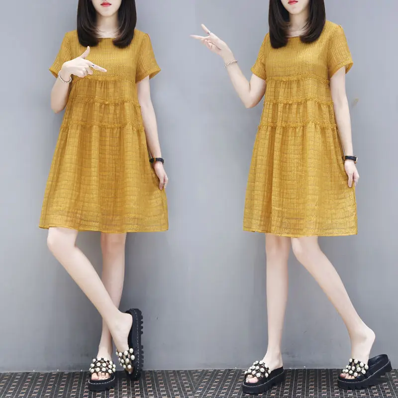 Women's Spring Summer Style Dress Women's Loose Solid Color Ruffles O-neck Short Sleeve Elegant Casual Dress SS1540
Women's Spring Summer Style Dress Women's Loose Solid Color Ruffles O-neck Short Sleeve Elegant Casual Dress SS1540
