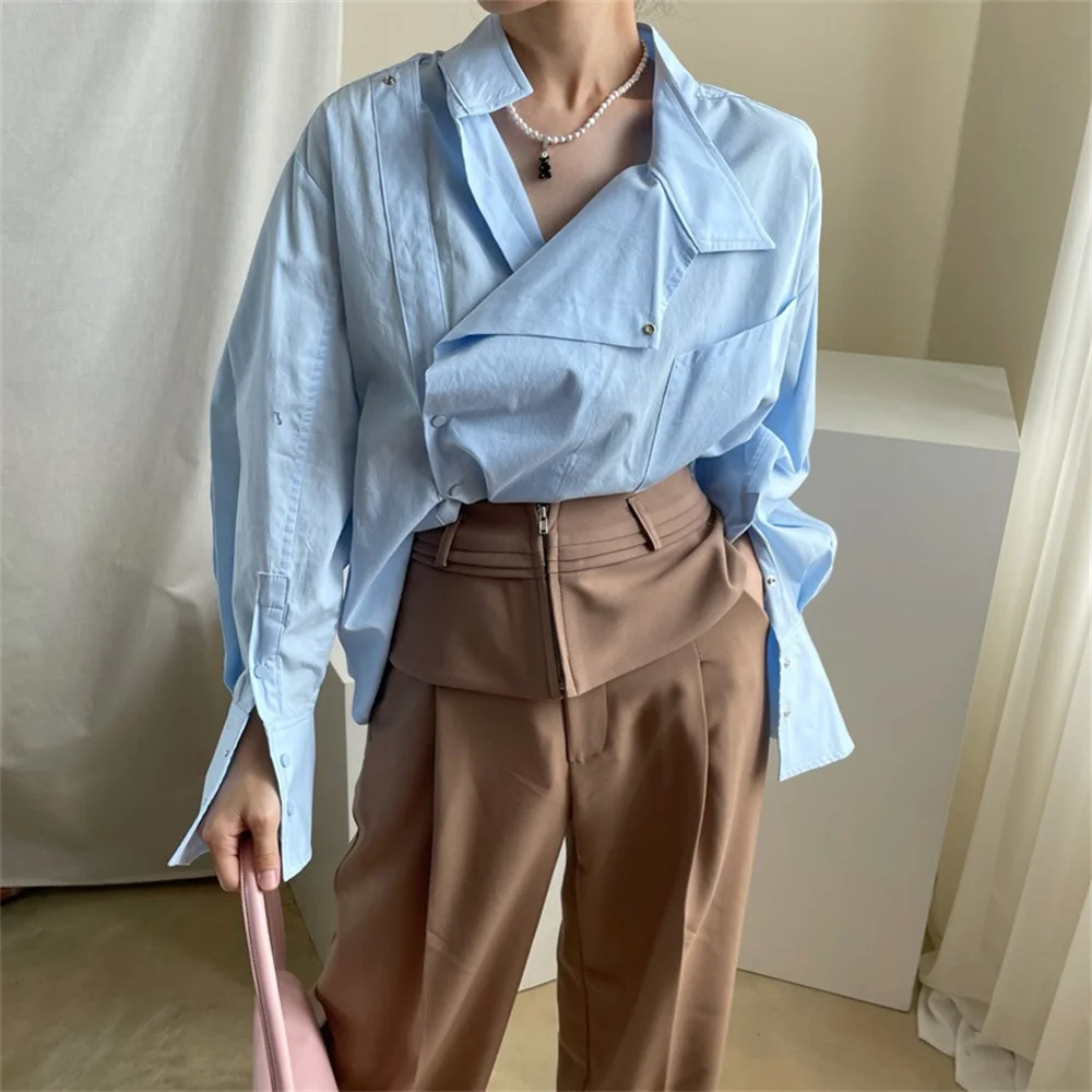 대한민국 New Arrival Work Wear Irregular Women Shirts Minimalist Fashion Autumn Casual Hot All Match Loose Office Lady Tops
대한민국 New Arrival Work Wear Irregular Women Shirts Minimalist Fashion Autumn Casual Hot All Match Loose Office Lady Tops