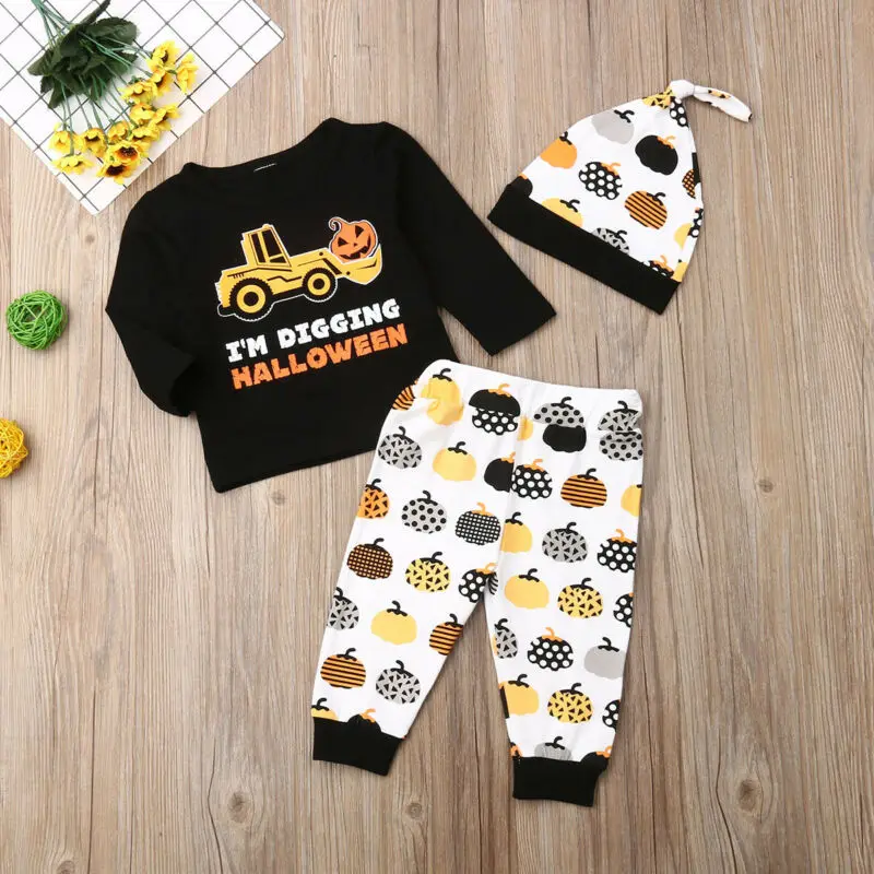 2019 New Style Baby Girl Boy Halloween Tops T-shirt+Pumpkin Pants Leggings+Hat Outfits 3pcs Unisex Baby Sets
2019 New Style Baby Girl Boy Halloween Tops T-shirt+Pumpkin Pants Leggings+Hat Outfits 3pcs Unisex Baby Sets