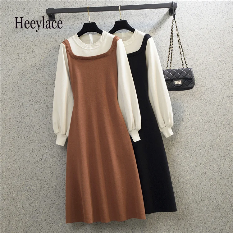 Plus Size Women Autumn Winter Knitted Fake Two Piece Dresses Korean Casual Long Sleeve Patchwork Female Knitting Sweater Dresses
Plus Size Women Autumn Winter Knitted Fake Two Piece Dresses Korean Casual Long Sleeve Patchwork Female Knitting Sweater Dresses