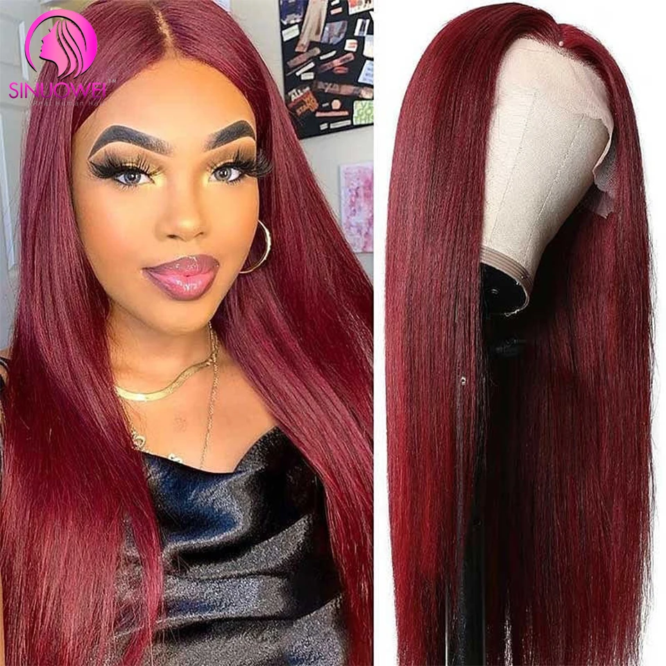 

Peruvian Straight Hair 13x1 T Lace Wig 13X4 Lace Front Remy Human Hair Wigs 99J Red Burgundy 4x4 Lace Deep Part Wigs Pre-Plucked