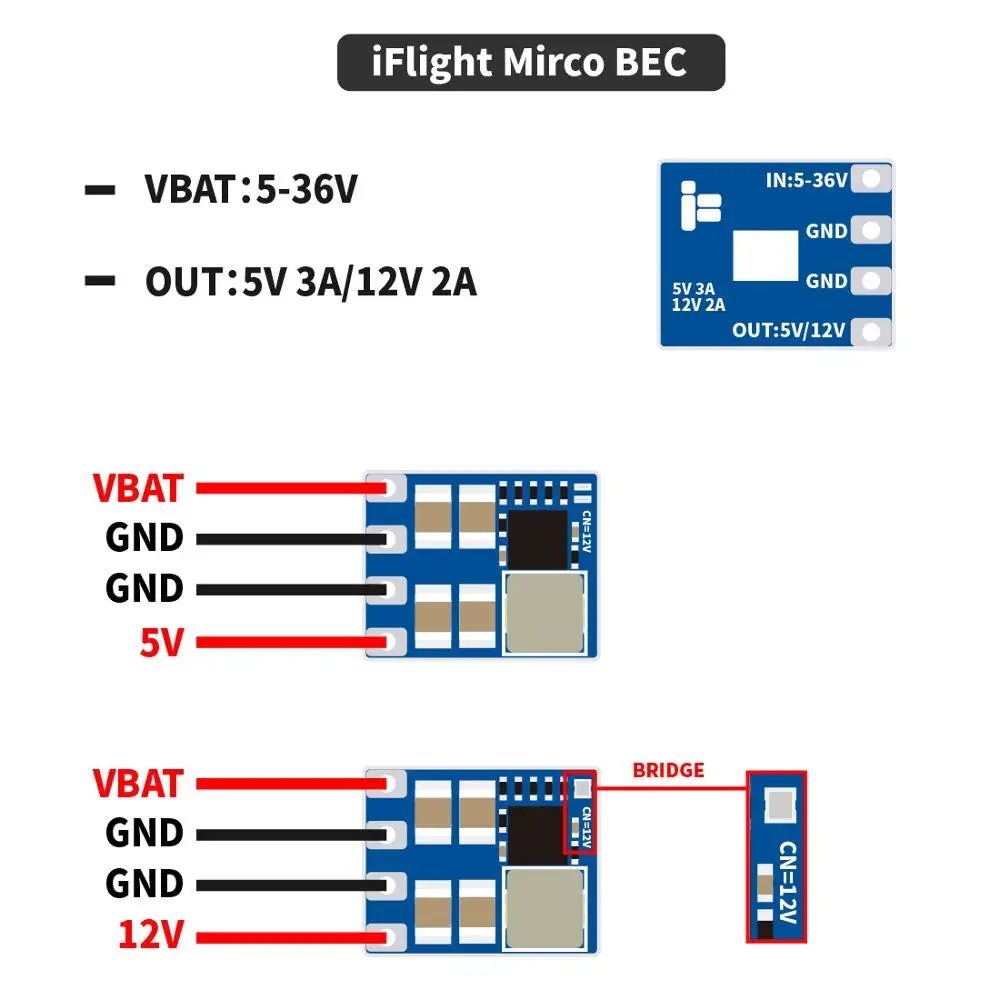 iFlight 2-8S 5-36A Voltage Regulator Module 5V/2A 12V/3A Mirco BEC Output Power Supply Module Board for DIY RC FPV Racing Drone
iFlight 2-8S 5-36A Voltage Regulator Module 5V/2A 12V/3A Mirco BEC Output Power Supply Module Board for DIY RC FPV Racing Drone