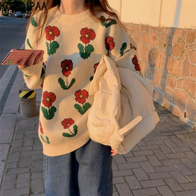 Korejpaa Vintage Floral Printed Sweater Women Autumn Winter 2021 New French Casual Long Sleeve Knitted Pullover Knitwear Elegant
Korejpaa Vintage Floral Printed Sweater Women Autumn Winter 2021 New French Casual Long Sleeve Knitted Pullover Knitwear Elegant