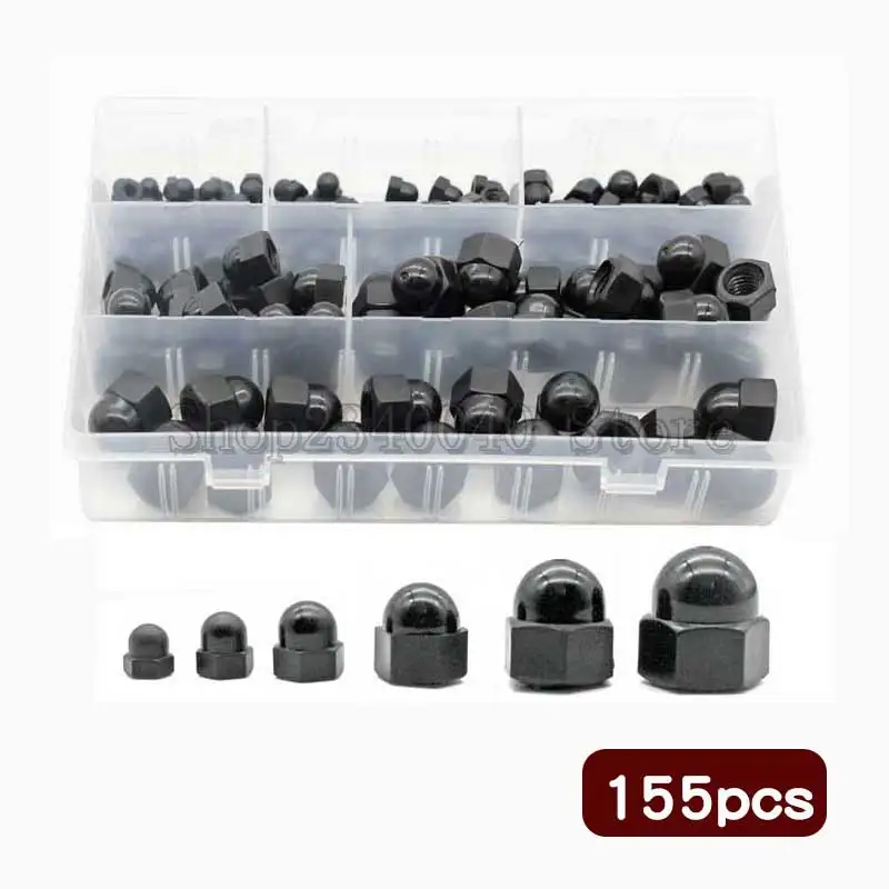 

155pcs Black or White Nylon Plastic Dome Acorn Nuts M4 M5 M6 M8 M10 M12 Nuts Decorate Cap Hex Cover Nuts Assortment Kit