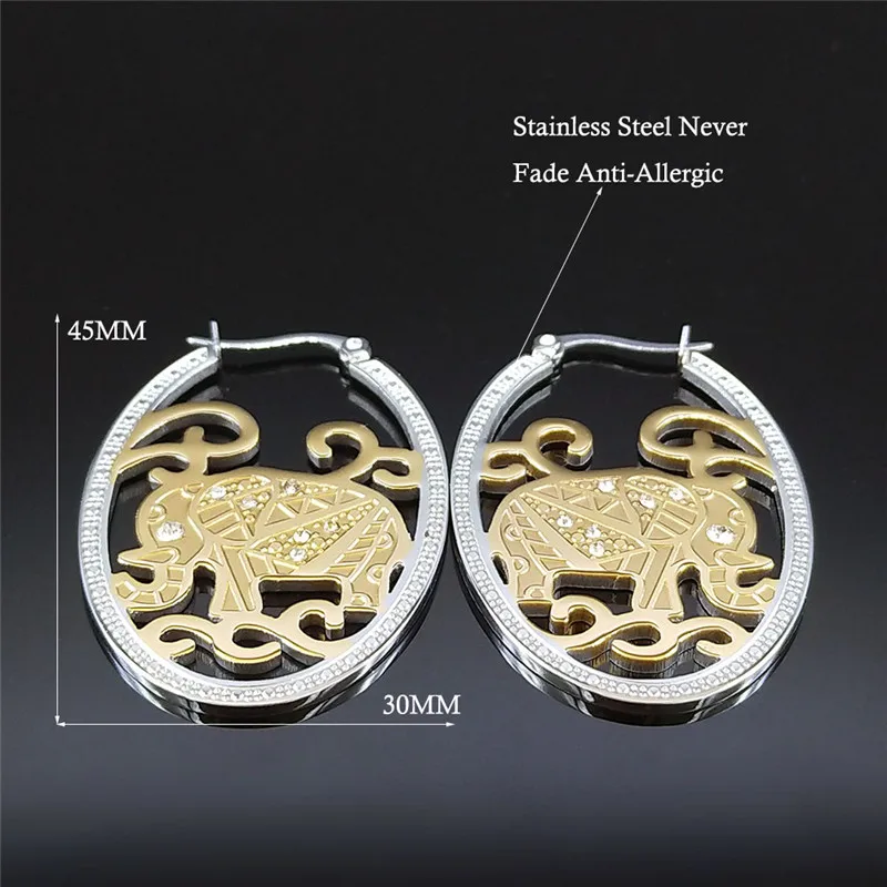 Stainless Steel Crystal Elephant Flower Hoop Earrings for Women Pair Big Earrings Gold Color Jewelry boucle doreille EXS01
Stainless Steel Crystal Elephant Flower Hoop Earrings for Women Pair Big Earrings Gold Color Jewelry boucle doreille EXS01