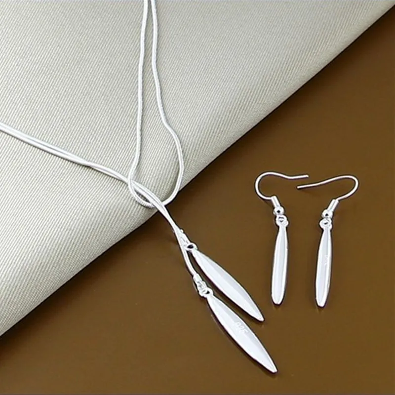 New Silver Set 925 Simple Silver Needle Necklace Earrings Set For Women Wedding Party Gift Jewelry
New Silver Set 925 Simple Silver Needle Necklace Earrings Set For Women Wedding Party Gift Jewelry