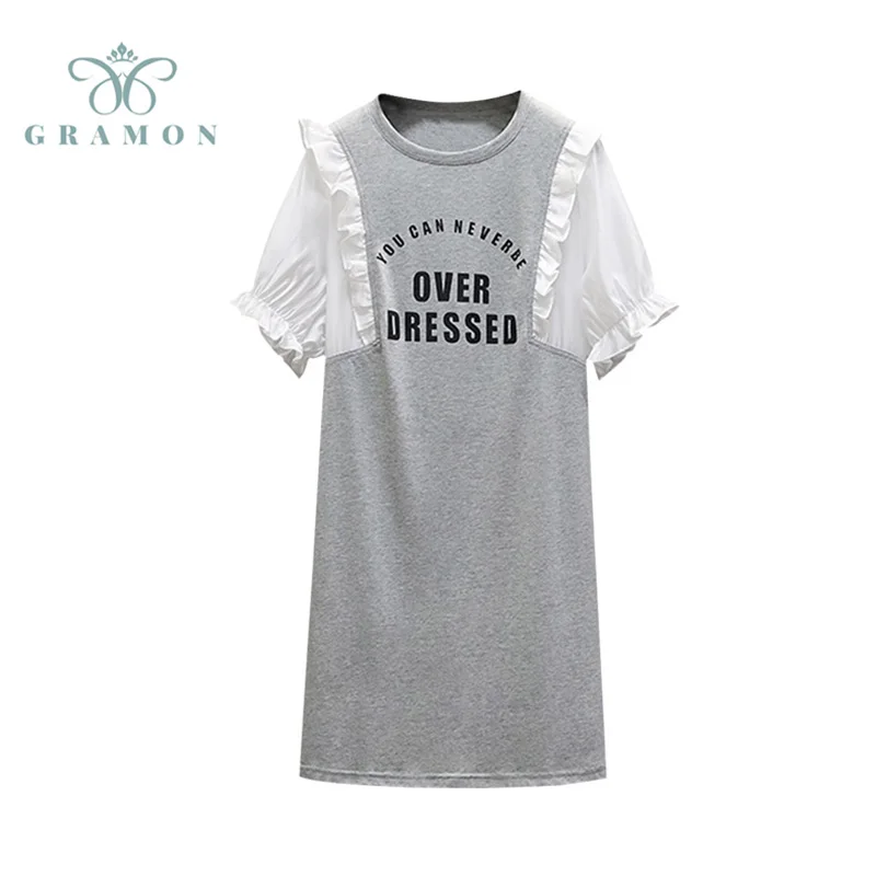 Women Dress Holiday Summer Bubble Short Sleeve Splicing Casual Ruffles Loose Vestidos O-Neck Letter Print Femme Plus Size Robe
Women Dress Holiday Summer Bubble Short Sleeve Splicing Casual Ruffles Loose Vestidos O-Neck Letter Print Femme Plus Size Robe