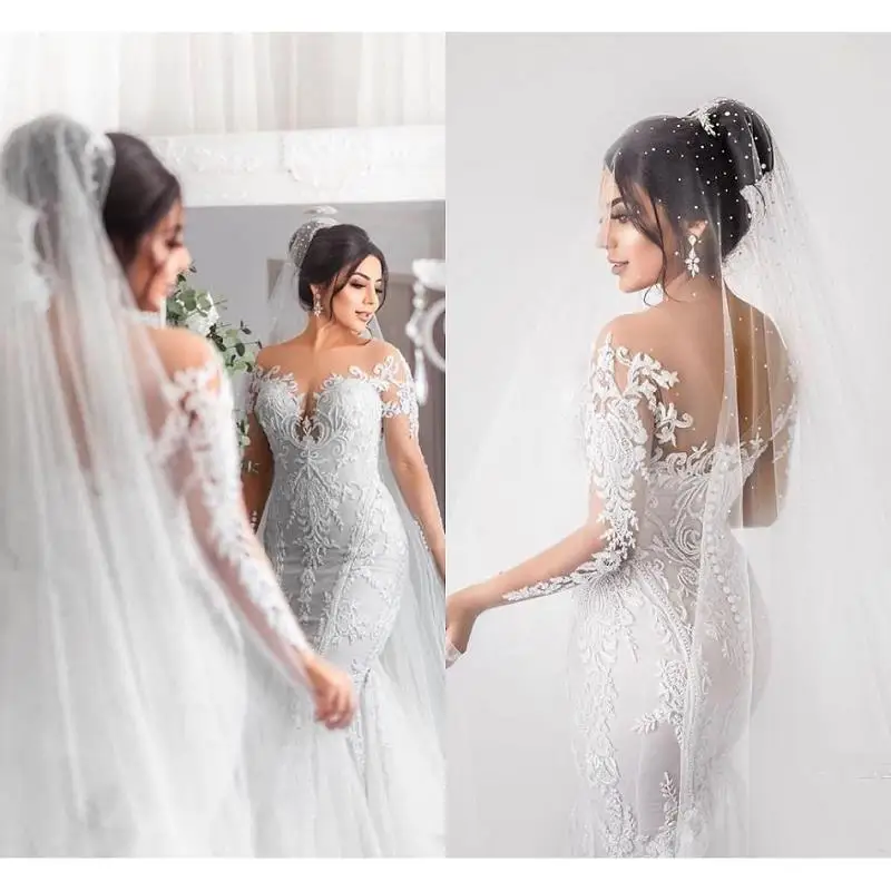 Vintage Mermaid Lace Wedding Dress 2021 robe de mariee Long Sleeve Wedding Gowns Elegant Sheer Illusion Bridal Dresses Handmade
Vintage Mermaid Lace Wedding Dress 2021 robe de mariee Long Sleeve Wedding Gowns Elegant Sheer Illusion Bridal Dresses Handmade