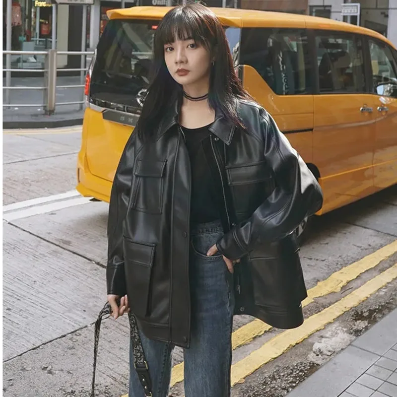 Spring Autumn Chic Big Pocket Women Pu Leather Jackets All-match BF Vintage Faux Leather Coat Casaco Jaqueta Chaqueta Moto Femme
Spring Autumn Chic Big Pocket Women Pu Leather Jackets All-match BF Vintage Faux Leather Coat Casaco Jaqueta Chaqueta Moto Femme