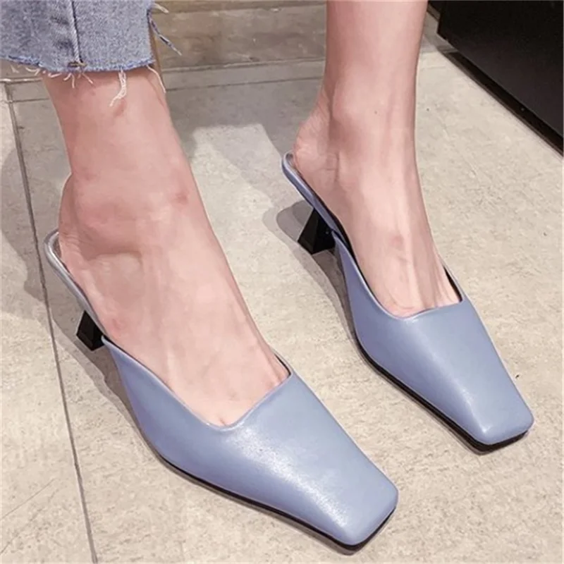 Summer New Women's High Heel Slippers Fashion Classic Pu Leather Square Toe Female Casual Shoes Blue Elegant Party Dress Mules
Summer New Women's High Heel Slippers Fashion Classic Pu Leather Square Toe Female Casual Shoes Blue Elegant Party Dress Mules