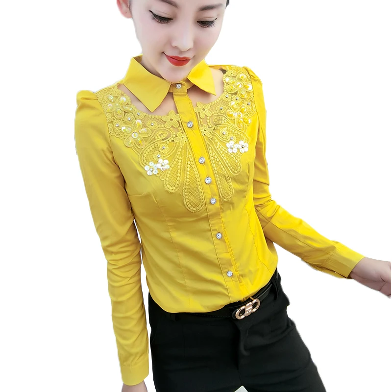 Autumn Winter New Long-sleeved White Workwear shirt Patchwork lace embroidery Tops Beaded Slim Women blouse Blusa
Autumn Winter New Long-sleeved White Workwear shirt Patchwork lace embroidery Tops Beaded Slim Women blouse Blusa