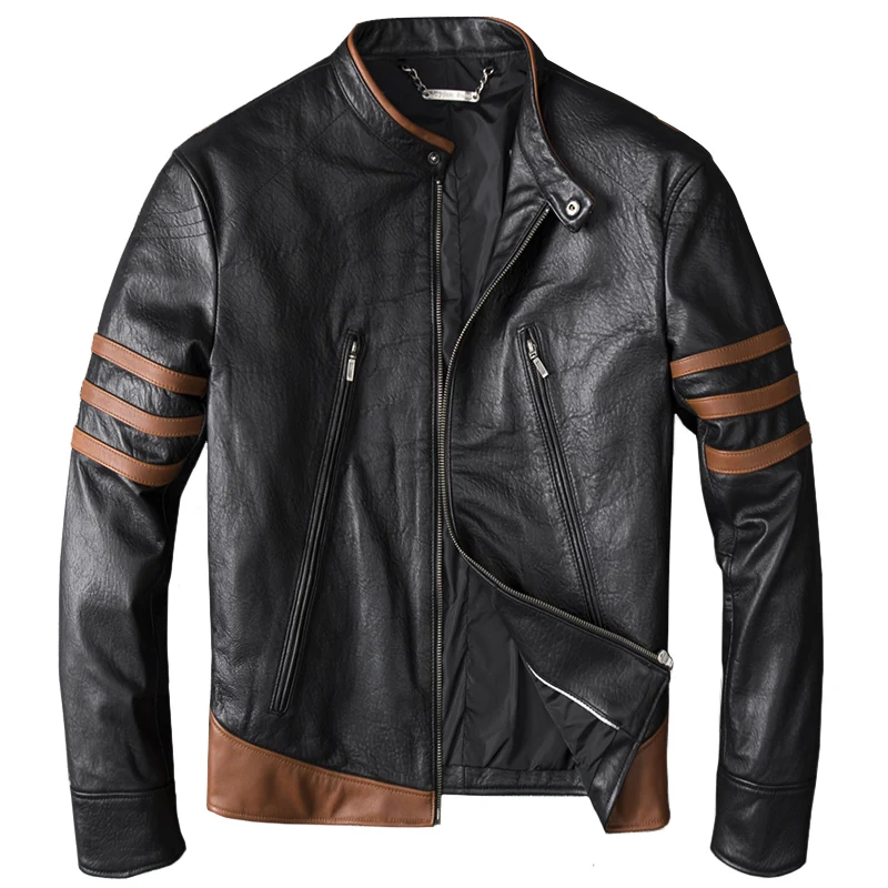 2021 X-man same style stand collar genuine jacket patchwork sheepskin slim fit short motorcycle leather coat men
2021 X-man same style stand collar genuine jacket patchwork sheepskin slim fit short motorcycle leather coat men