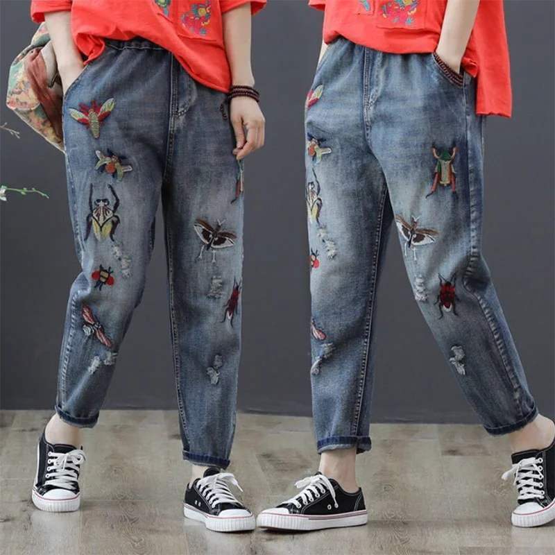 2021 Spring Autumn Embroidery Jeans Female Retro Folk-Custom Cowboy Loose Harem Pants Elastic Waist Women's Casual Trousers
2021 Spring Autumn Embroidery Jeans Female Retro Folk-Custom Cowboy Loose Harem Pants Elastic Waist Women's Casual Trousers