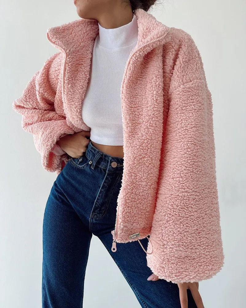 Women's winter new solid color fashion lantern sleeve zipper double-sided fleece jacket Ladies casual loose thick warm jacket
Women's winter new solid color fashion lantern sleeve zipper double-sided fleece jacket Ladies casual loose thick warm jacket