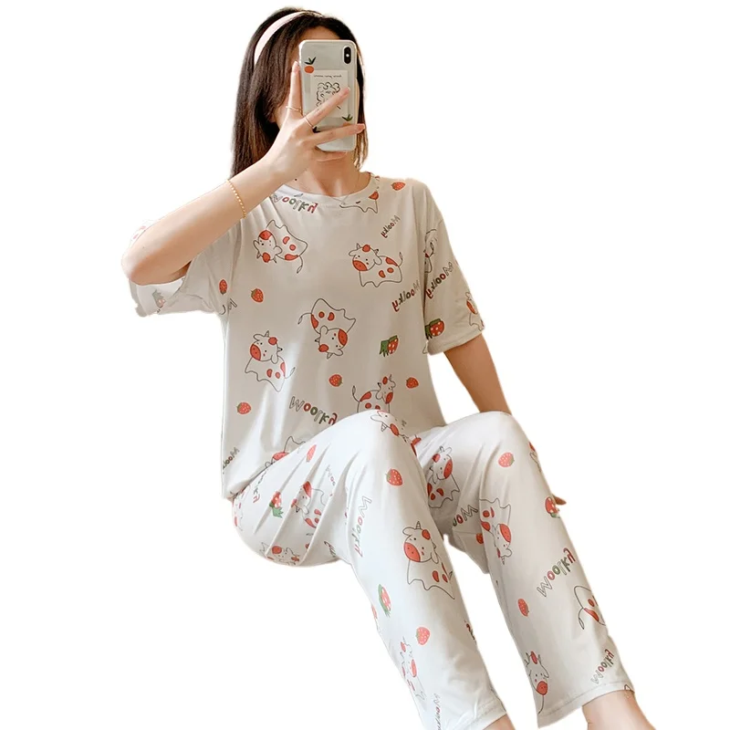 New Listing Women Home Wear 2021Summer Short Sleeved Women Pajamas Set Long Pant Pyjamas Sets Cotton Leisure Sleepwear Set
New Listing Women Home Wear 2021Summer Short Sleeved Women Pajamas Set Long Pant Pyjamas Sets Cotton Leisure Sleepwear Set