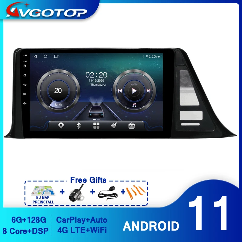 Автомагнитола AVGOTOP на Android 11 для TOYOYA CHR LOW 2018 2019 2020 2021 Carplay автонавигация Wi-Fi GPS