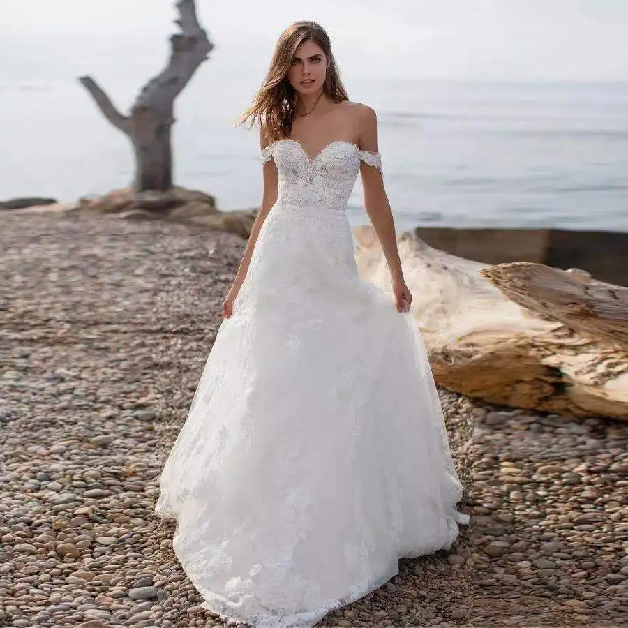 Off the shoulder Wedding Dress A-Line Lace Dresses Bridal Custom Made Beach Gowns Bridal Gowns Vestido De Noiva
Off the shoulder Wedding Dress A-Line Lace Dresses Bridal Custom Made Beach Gowns Bridal Gowns Vestido De Noiva