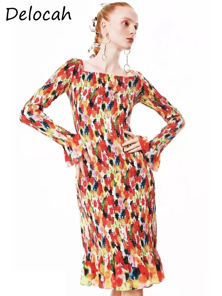 Delocah Spring Women Party Midi Dress Flare Sleeve Elastic Waist Floral Printed Fashion Runway Elegant Ladies A-Line Dresses
Delocah Spring Women Party Midi Dress Flare Sleeve Elastic Waist Floral Printed Fashion Runway Elegant Ladies A-Line Dresses