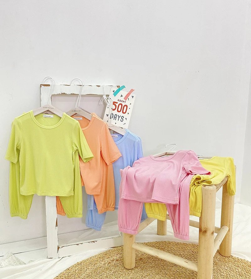 Quality Kids Ribbed Cotton Pajamas Set Boys Girls Thin and Soft Home Wear Clothes Children Sleeping Pyjamas Teen Girls Clothing 
Quality Kids Ribbed Cotton Pajamas Set Boys Girls Thin and Soft Home Wear Clothes Children Sleeping Pyjamas Teen Girls Clothing