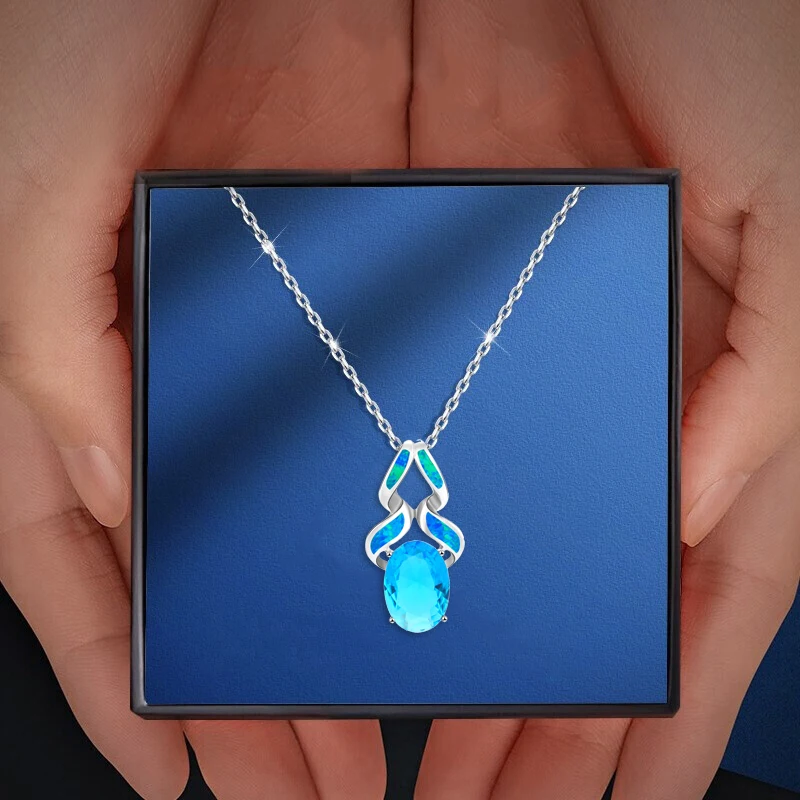 Rolilason удивительная голубой огненный опал серебряный кулон Модные украшения