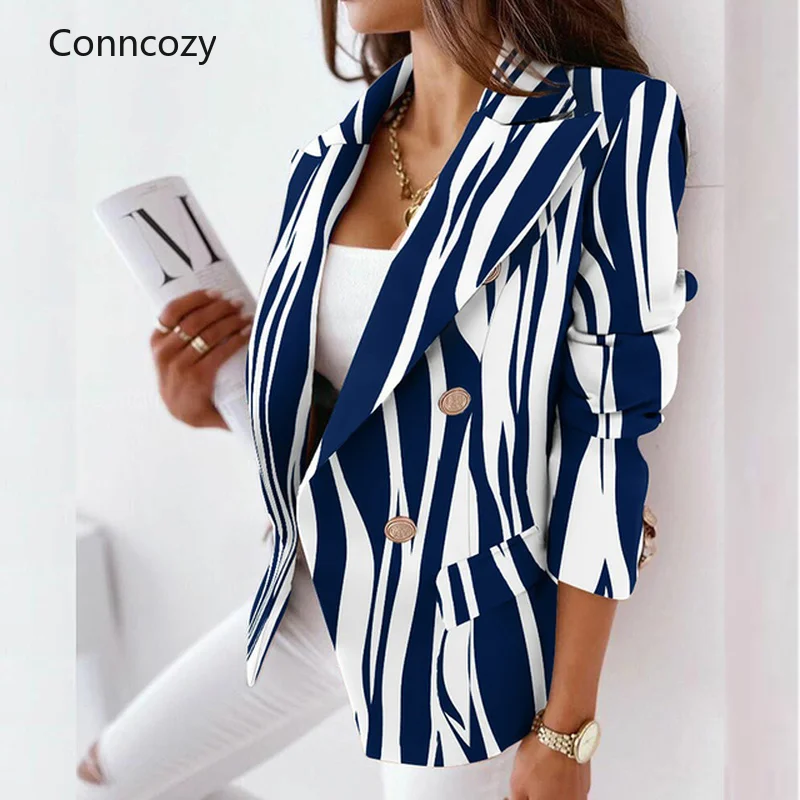 

Женский офисный Блейзер на пуговицах, элегантный повседневный пиджак с лацканами и длинными рукавами, верхняя одежда с принтом для осени