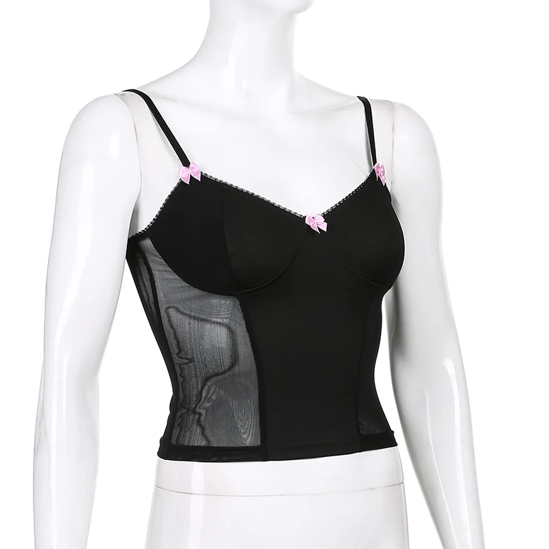 Sweetown See Through Sexy Mesh Tops Women Gothic Dark Academia Aesthetic Kawaii Clothes Sleeveless V Neck Bow Cute Cami Top Y2K 
Sweetown See Through Sexy Mesh Tops Women Gothic Dark Academia Aesthetic Kawaii Clothes Sleeveless V Neck Bow Cute Cami Top Y2K