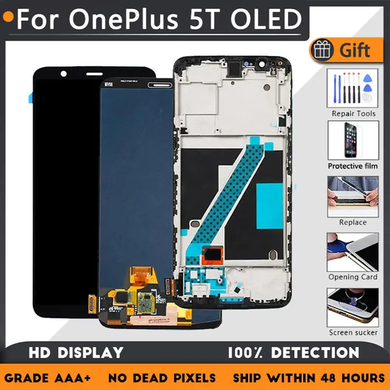Оригинальный ЖК-экран в сборе и передний чехол для OnePlus 5T AMOLED, черные инструменты для ремонта и закаленная пленка
Оригинальный ЖК-экран в сборе и передний чехол для OnePlus 5T AMOLED, черные инструменты для ремонта и закаленная пленка