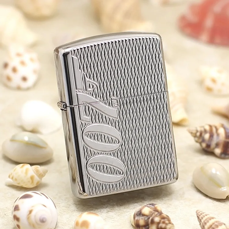 Подлинная масляная Зажигалка Zippo медный ветрозащитный агент 007 зеркальная Серебряная сигаретная