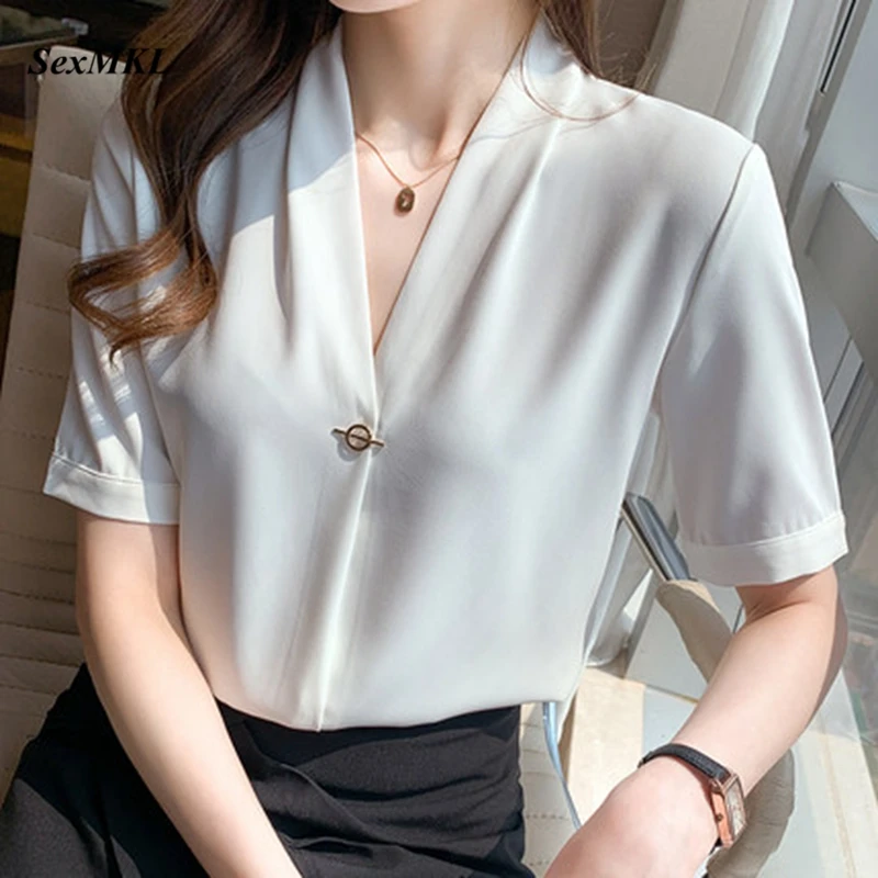 New Fashion Summer Chiffon Office Blouses Womens 2022 Korean Style V Neck White Ladies Tops Short Sleeve Elegant Sexy Blusas
New Fashion Summer Chiffon Office Blouses Womens 2022 Korean Style V Neck White Ladies Tops Short Sleeve Elegant Sexy Blusas