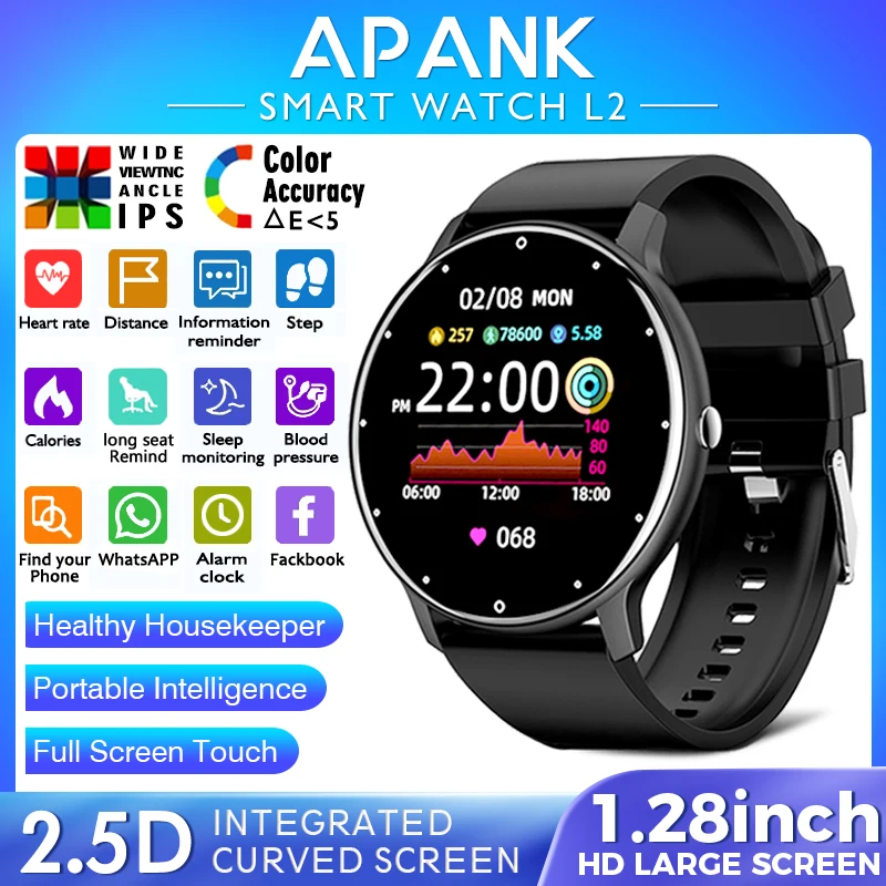

Смарт-часы APANK L2 мужские с сенсорным экраном, спортивные фитнес-часы, водонепроницаемость IP67, Bluetooth, для Android, Ios (мужские Смарт-часы + коробка)