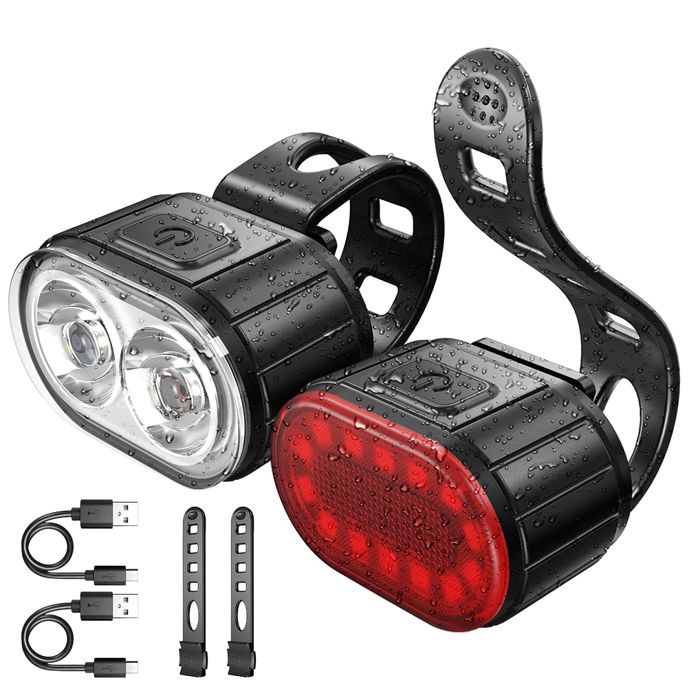 

Велосипедный передний фонарь + задний фонасветильник, зарядка через USB, велосипедный фонарь s, 300 лм, светодиодные фары для велосипеда, велоси...